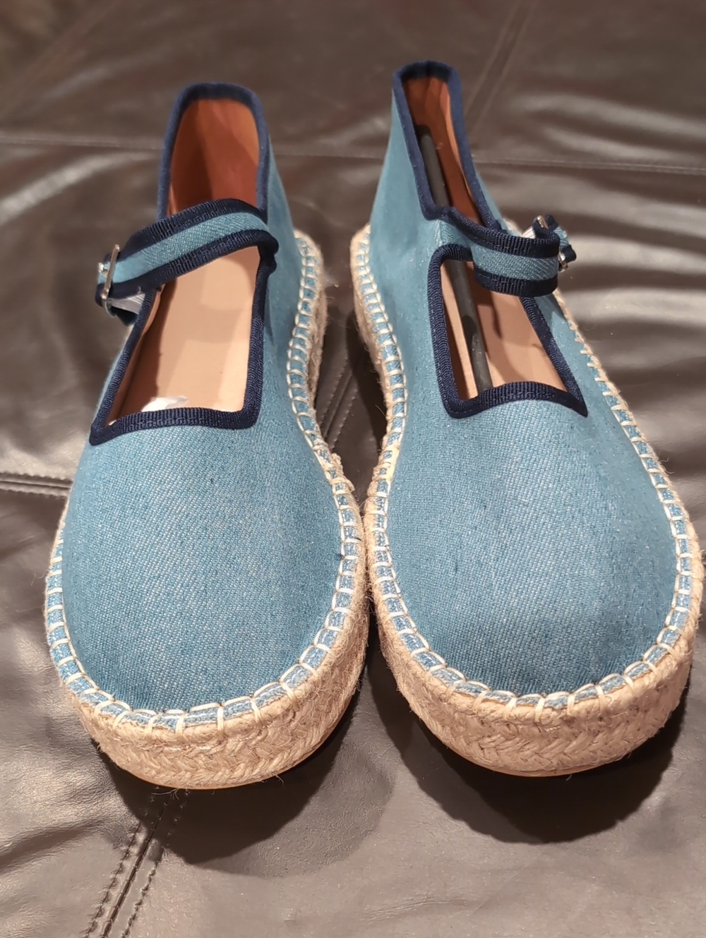 Atbell Shop Blue Denim Espadrille Mary Jane Platform Flats